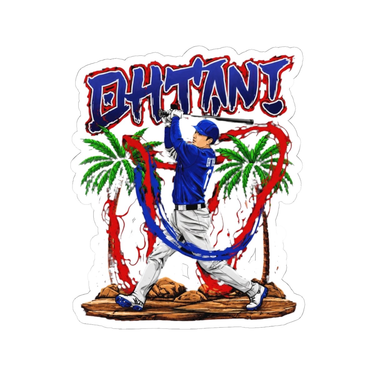 Shohei Ohtani 17 Los Angeles Dodgers player swing comic Sticker - alternate angle 2, merchandise